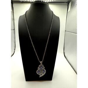 Portuguese Heart of Viana Silver and Enamel Filigree Pendant Necklace
